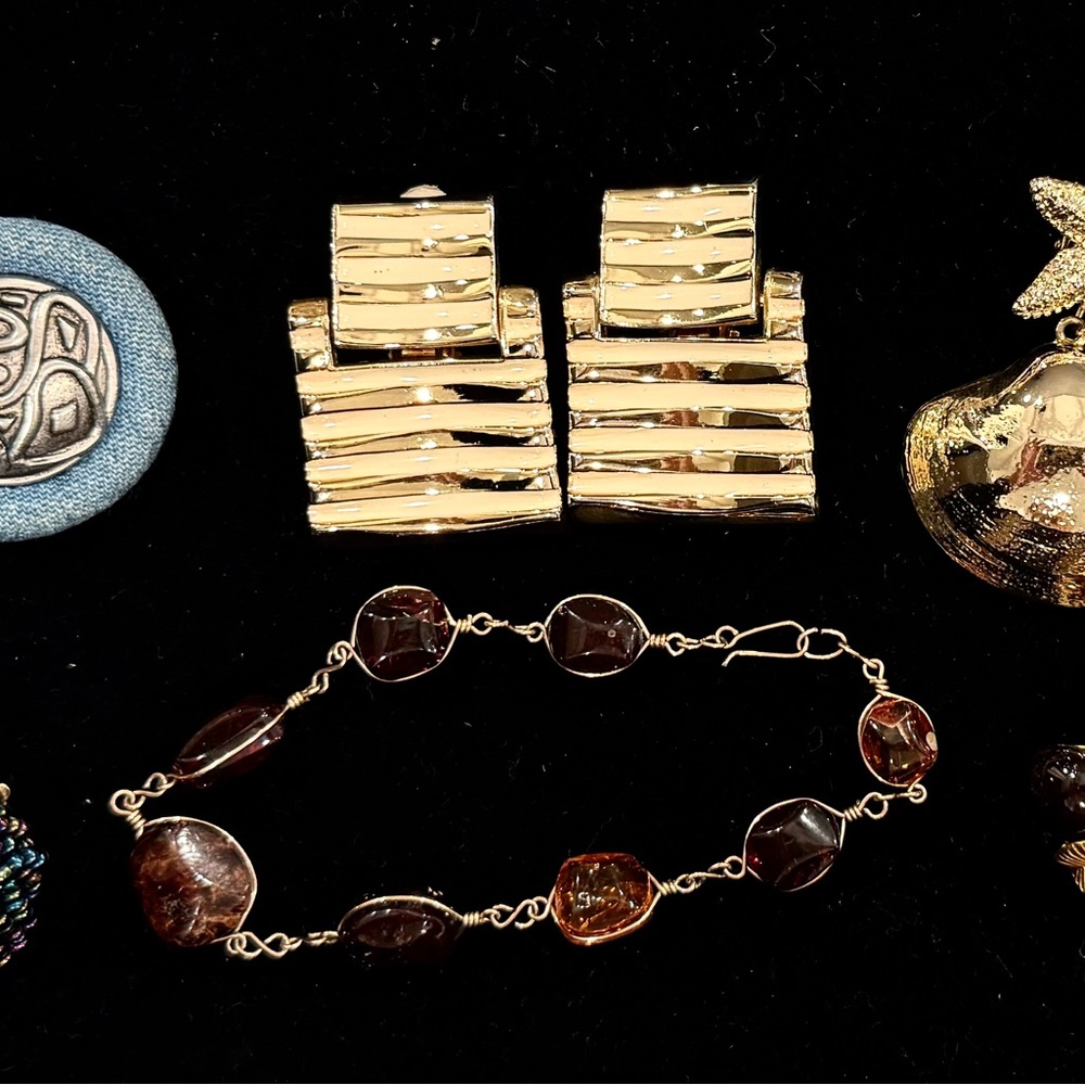 Vintage Clip-on Earring lot & Brown and Gold Clip-on Earring Bracelet Set